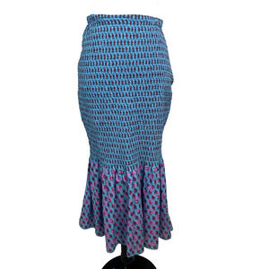 J. Crew Skirt size 2 Blue Pink Floral Mermaid Midi Smocked Cottage Core Prairie